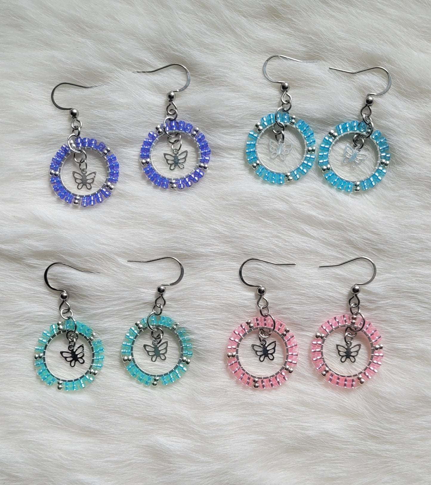 Pastel/Silver Butterfly Hoops