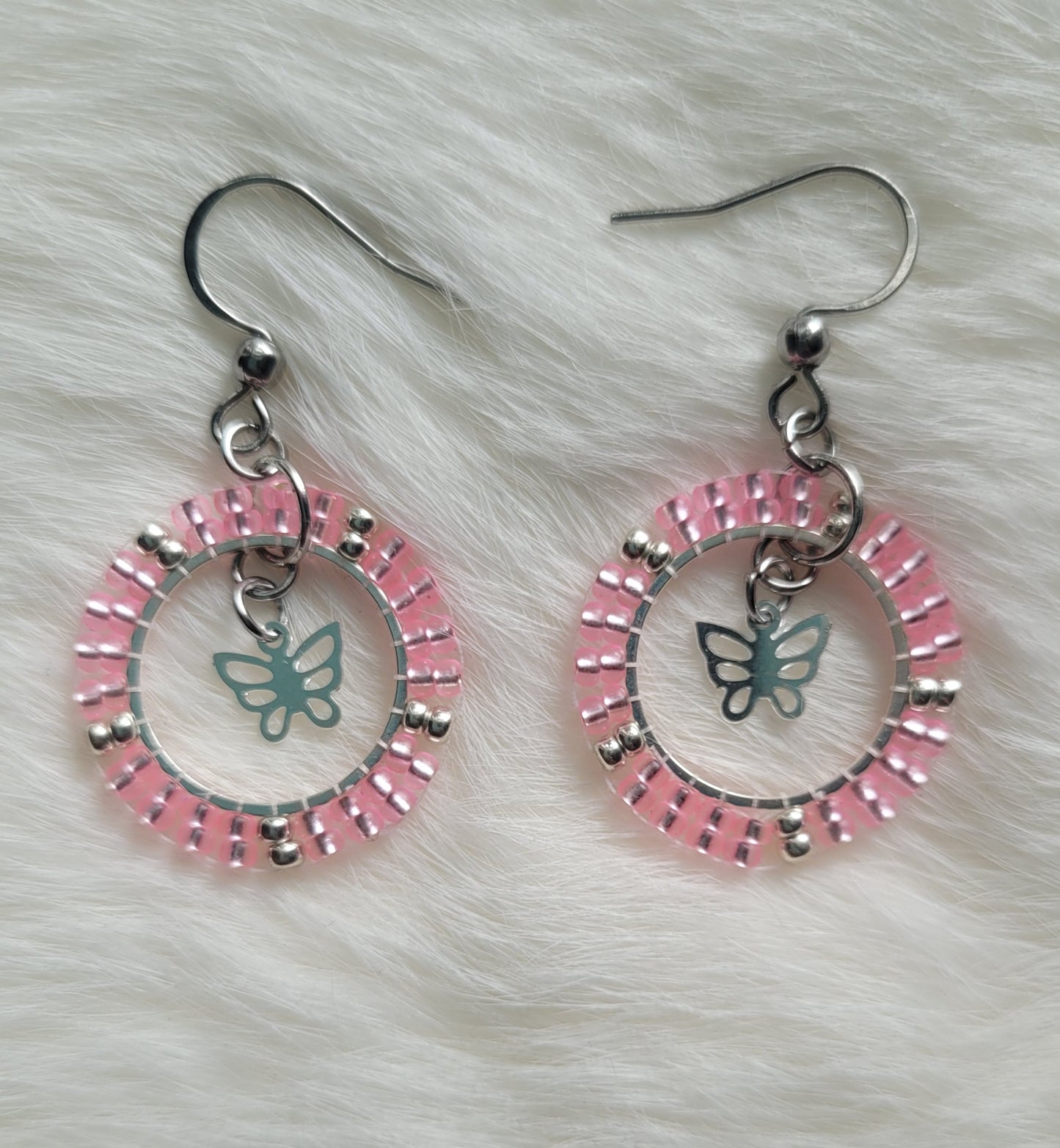 Pastel/Silver Butterfly Hoops