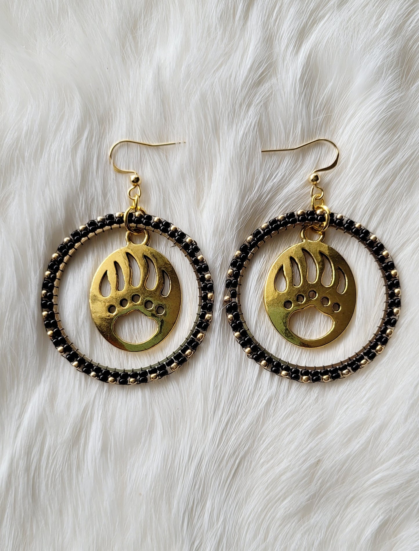 Gold & Black Bear Claw Hoops