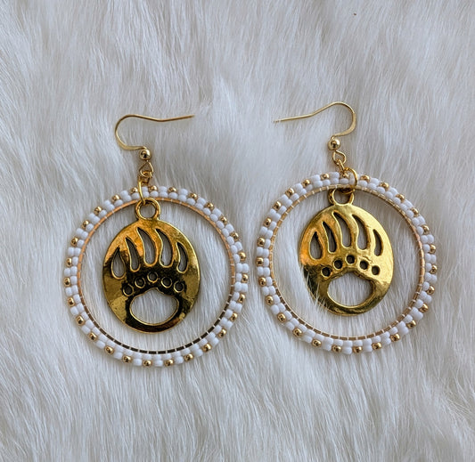 Gold & White Bear Claw Hoops