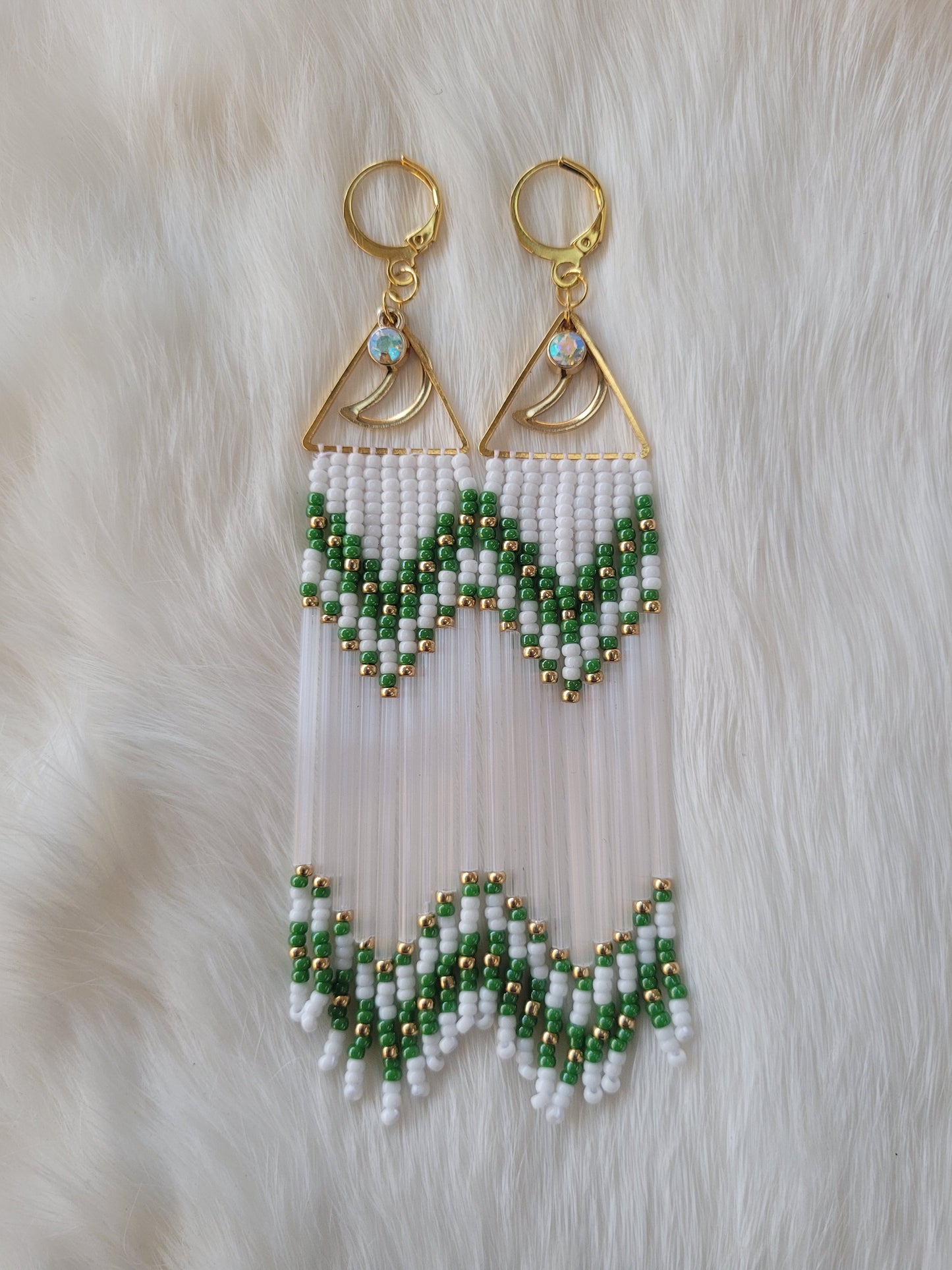 Gold, Opaque & White Satin Bugle Fringe